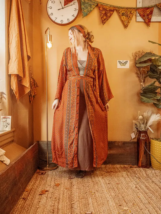 Earthy Orange Silk Bohemian Kimono Plus Size