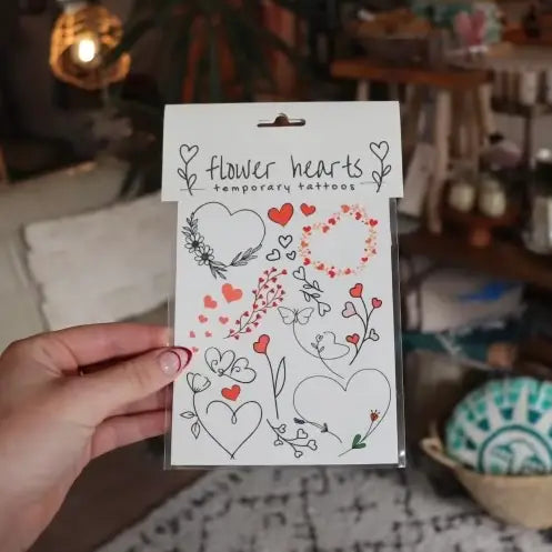 Temporary Tattoo Sheet |  Flower Heart Tattoos