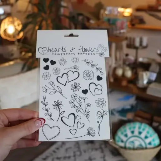 Temporary Tattoo Sheet | Mini Heart Tattoos | Wildflowers