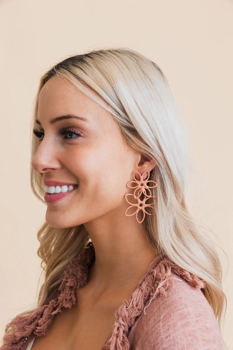 Earrings | Double Raffia Flower Drop