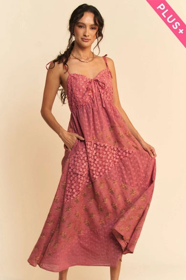 Plus Floral Lace Patchwork Maxi Slip Dress