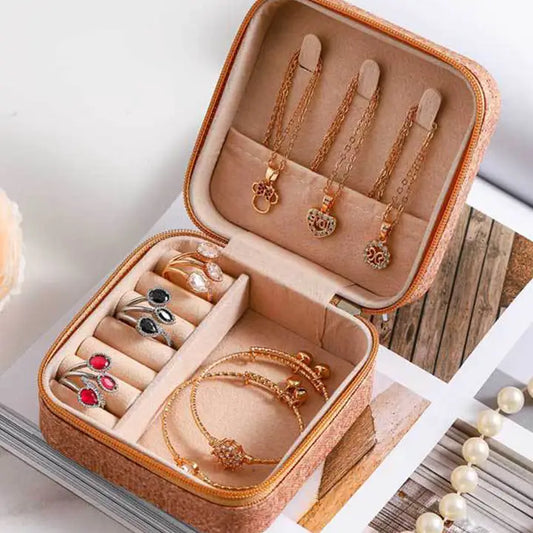 Retro Floral Print Portable Square Jewelry Box