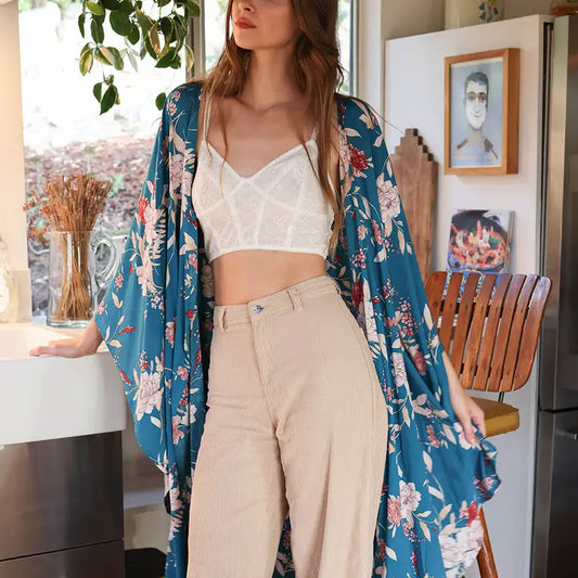 Floral Kimono with Butterfly Sleeves