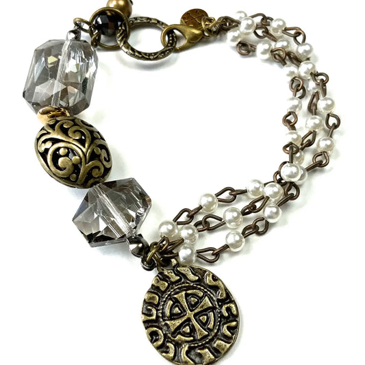 Bracelet Beaded W/Rosaried Pearl Strands & Clasp