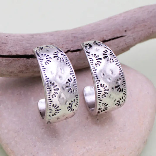 Southwest Silver Textured Hoop Earrings