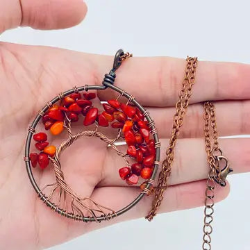 Handmade Natural Stone Gravel Pendant Necklace | Tree of Life