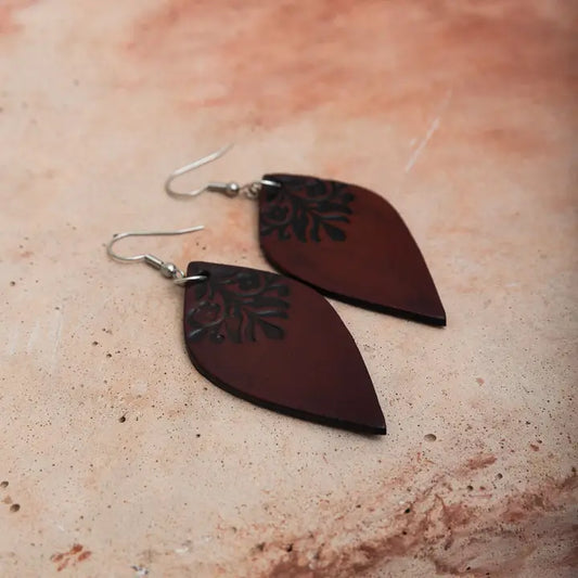 Leaf Pattern Leather Earrings