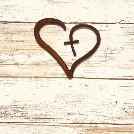 Heart with Cross Rustic Metal Magnet