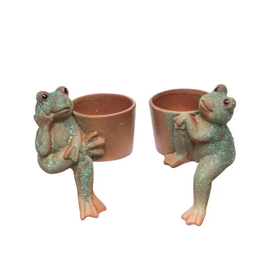 Rustic Frog Planter
