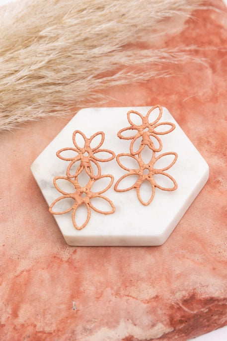 Earrings | Double Raffia Flower Drop