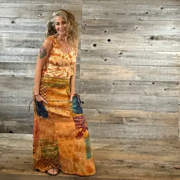 Boho Hippie Jaypuri Patchwork Maxi Skirt with Pockets