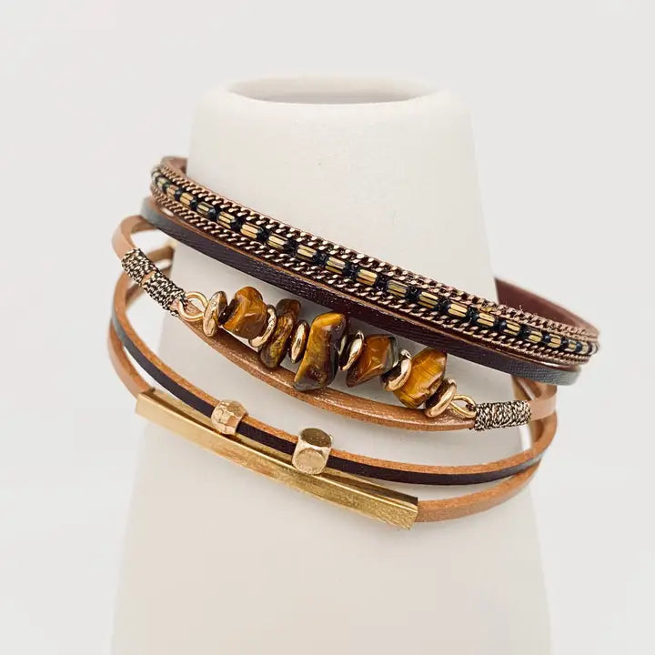 Bohemian Natural Gravel & Leather Wovenbracelet