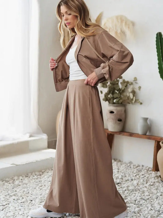 Solid Pleated Wide-Leg Pants