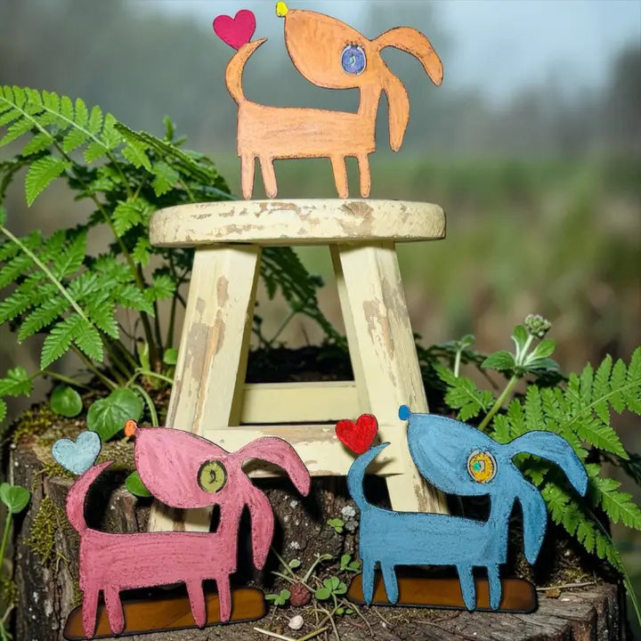 Dog Tabletop Gift Whimsical Heart Metal