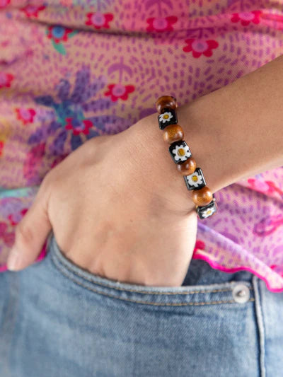Millefiori & Wood Beaded Bracelet