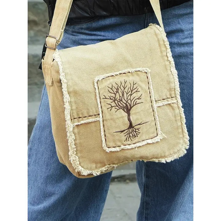 Tree of Life Cotton Canvas Messenger Bag