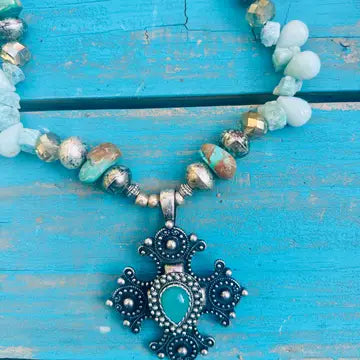 Turquoise Moonstone Cross Necklace