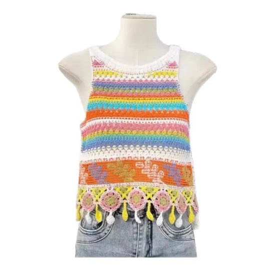 Boho Colorblock Knit Vest