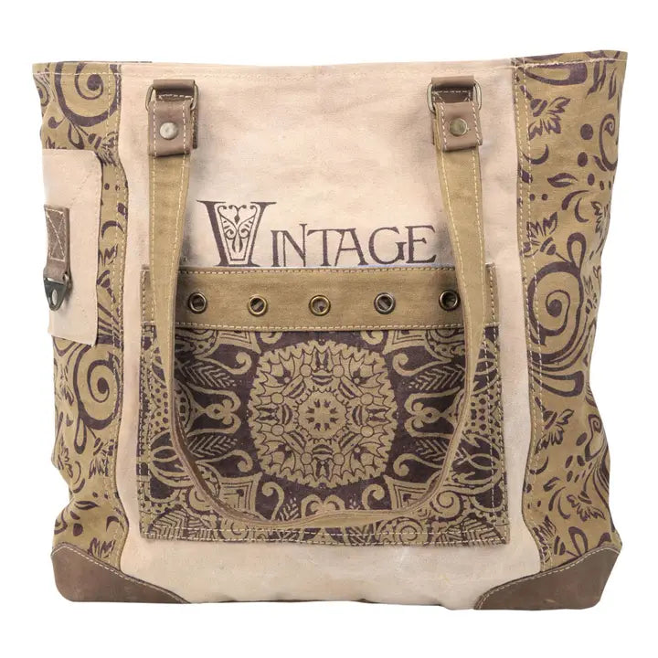 Vintage Flower with Large Front Pocket Canvas Tote