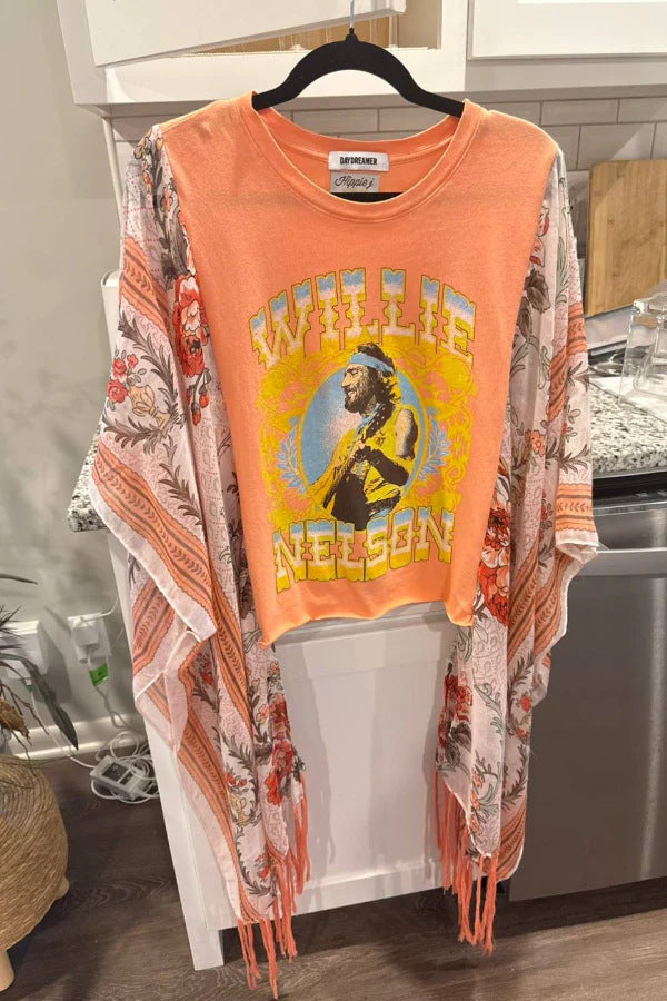 Vintage Western Print Kimono Sleeve Oversized Tee