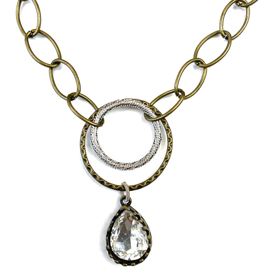 Short Thick Chain W/Rings & Bling Tear Drop