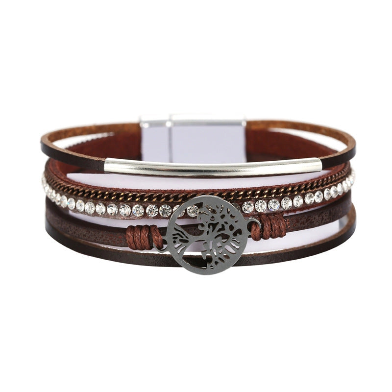 Boho Tree of Life Leather Magnetic Buckle Bracelet