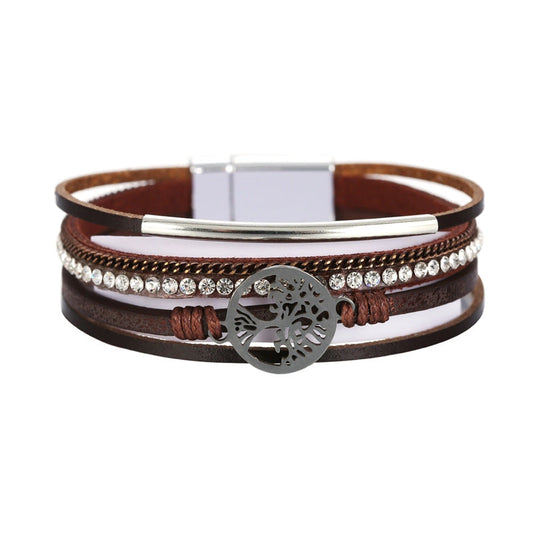 Boho Tree of Life Leather Magnetic Buckle Bracelet