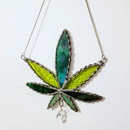Hemp Leaf Design Stained Glass Suncatcher
