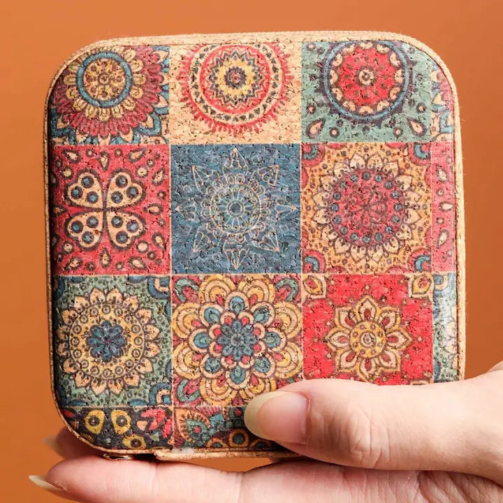 Retro Floral Print Portable Square Jewelry Box