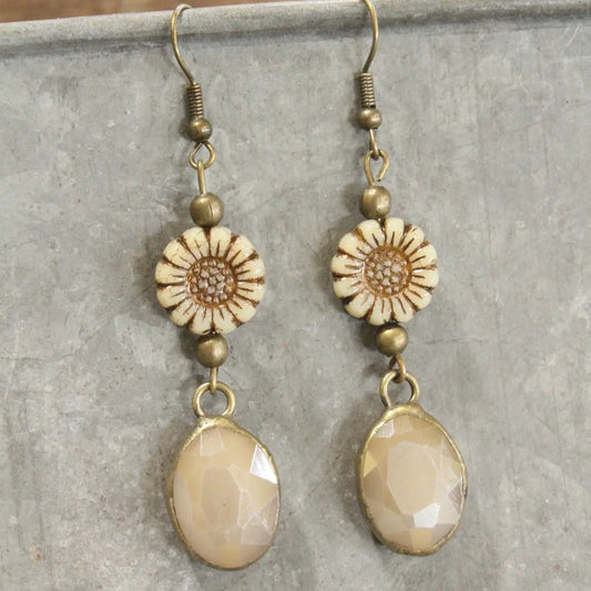 Czech Me Out Elie Beige & Natural Dangle Earrings