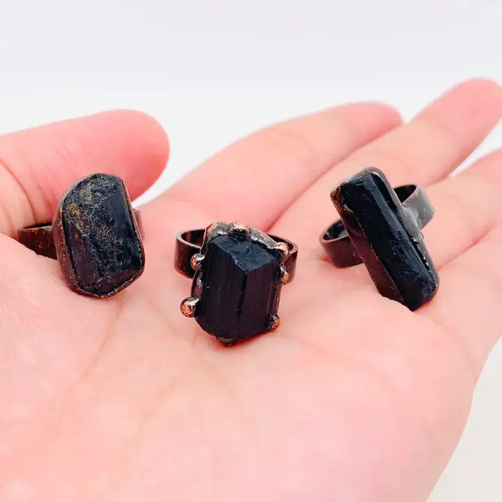 Amorphous Black Tourmaline Adjustable Stone Ring