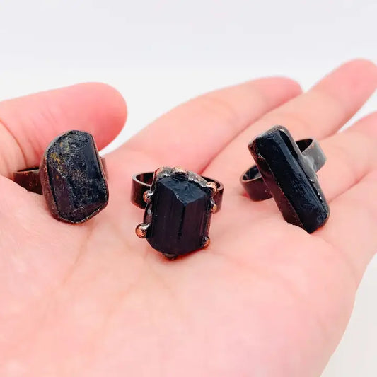 Amorphous Black Tourmaline Adjustable Stone Ring
