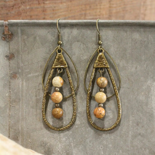 Bronze Teardrop Stone Dangle Earrings