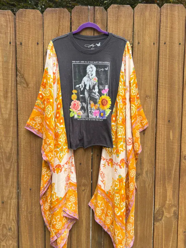Vintage Western Print Kimono Sleeve Oversized Tee
