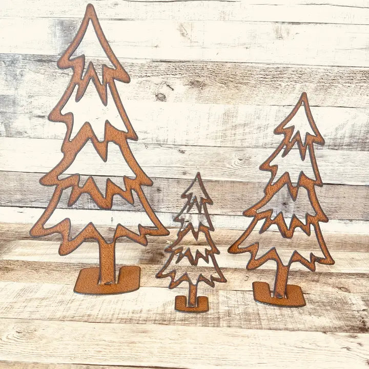 Set of 3 Christmas Holiday Rustic Metal Lodge Pine