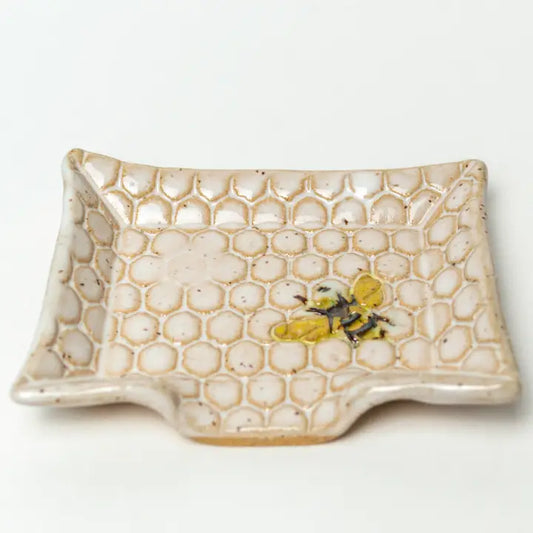 Ceramic Soap Dish -Honey Bee Pattern Handmade