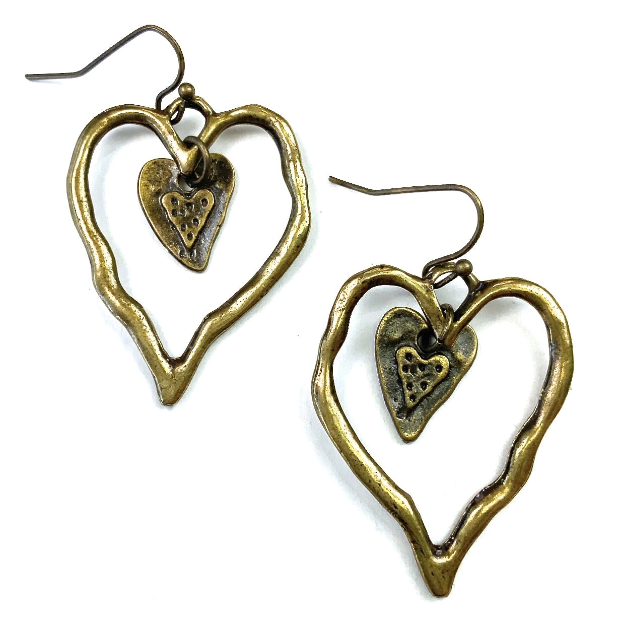 Funky Hearts Brass Ox Dangle Earrings