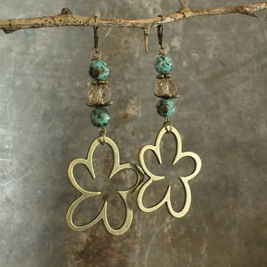 Bohemian Jasper & Flower Drop Earring