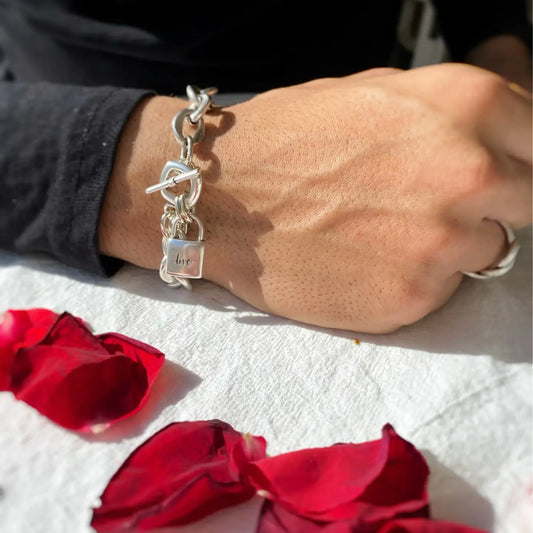 Men's Silver Chain Charm Bracelet