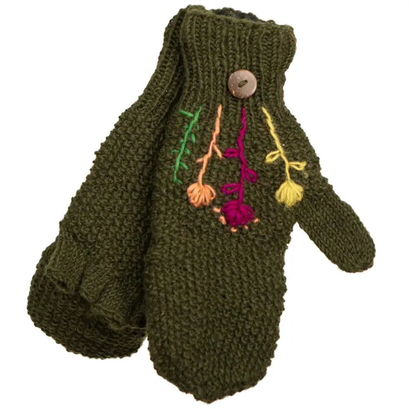 Karishma Green Wool Knit Mitten Glove Cover