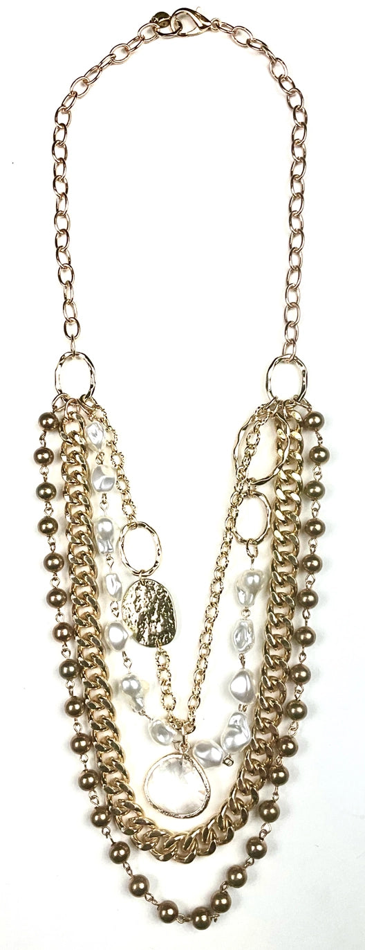 Mixed Chains, Pearl & Glass Drop Necklace