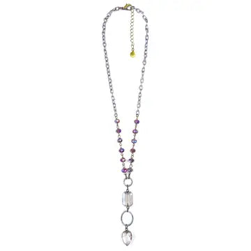 Necklace Short Rosaried and Edged Glass Pendant