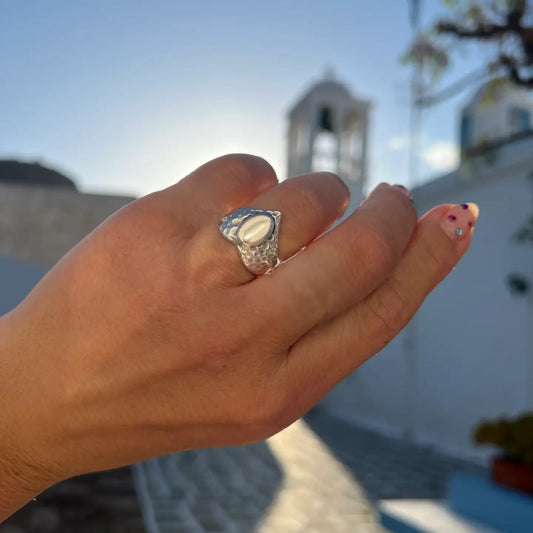 Heart Shaped Silver Ring With Oval Stone