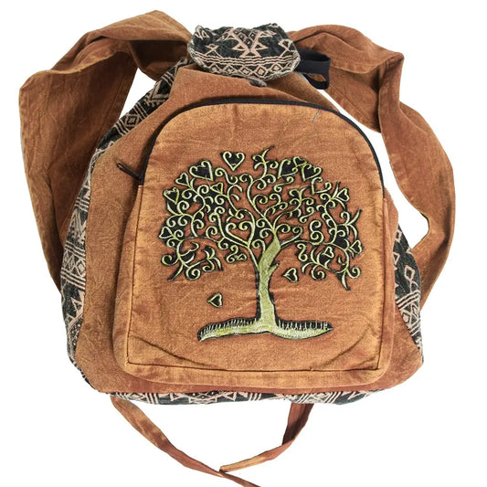 Stonewashed Cotton Crossbody with Embroidered Tree of Life