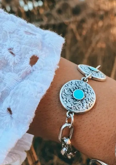 Silver Chain with Turquoise Circles Bracelet