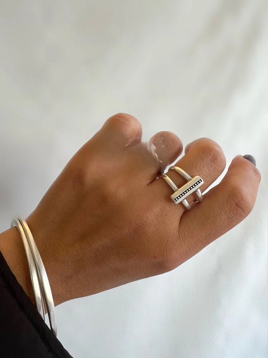 Two Connected Silver Bands Ring