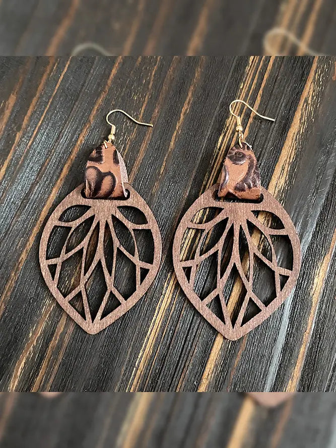 Hollow Out Wooden Earrings