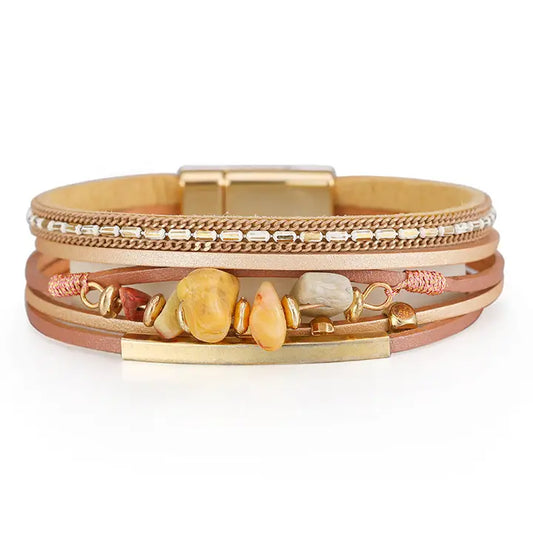 Bohemian Natural Gravel & Leather Wovenbracelet