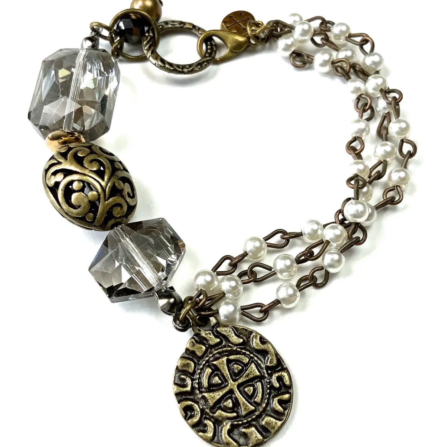 Bracelet Beaded W/Rosaried Pearl Strands & Clasp