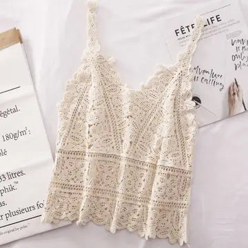 Solid Color Crochet Lace Hollow Camisole Top